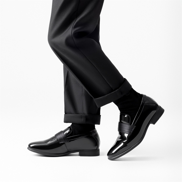 Boys' Slip-On Formal Dress Loafers - BRIGHT BLACK - 7